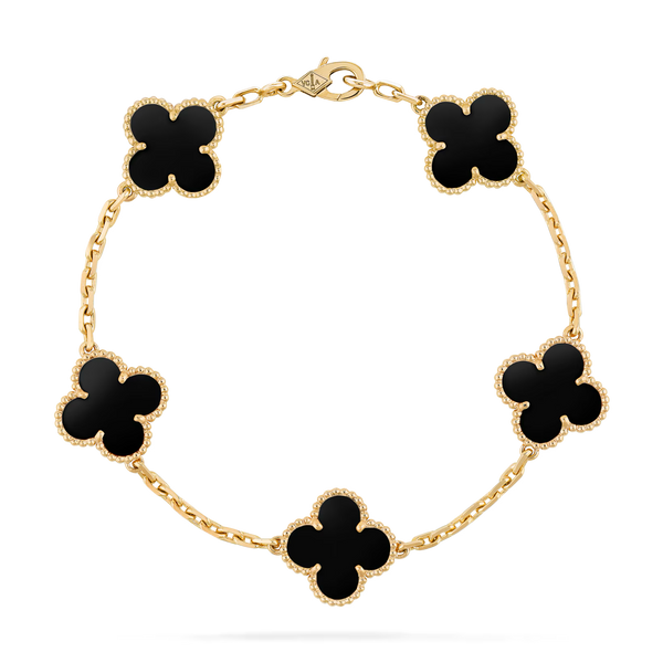 Van Cleef & Arpels Vintage Alhambra bracelet, 5 motifs 18K yellow gold, Onyx