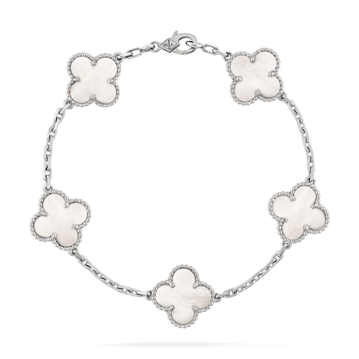 Van Cleef & Arpels Vintage Alhambra bracelet, 5 motifs 18K white gold, Mother-of-pearl