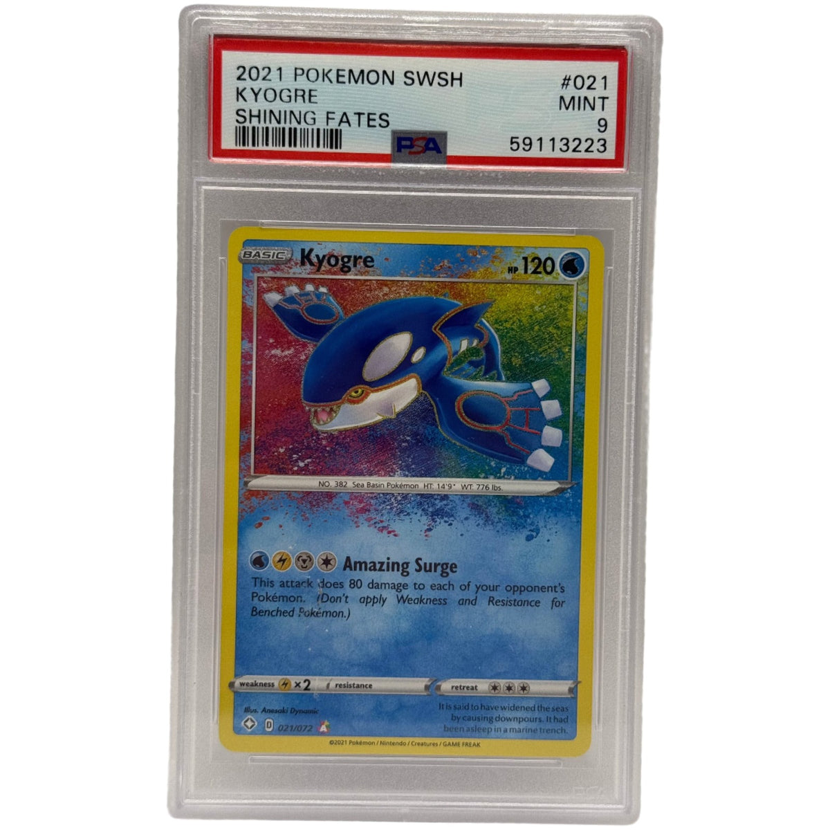 2021 Pokémon Shining Fates Kyogre Amazing Rare 021/072 PSA 9 MINT (SWSH)