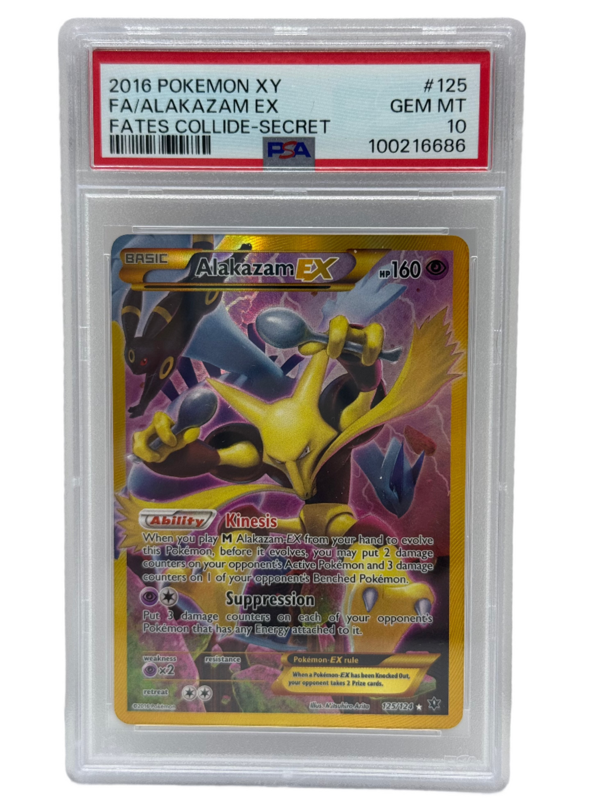 2016 Pokémon XY Alakazam EX Secret 125/124 PSA 10 GEM MINT (Fates Collide Full Art)