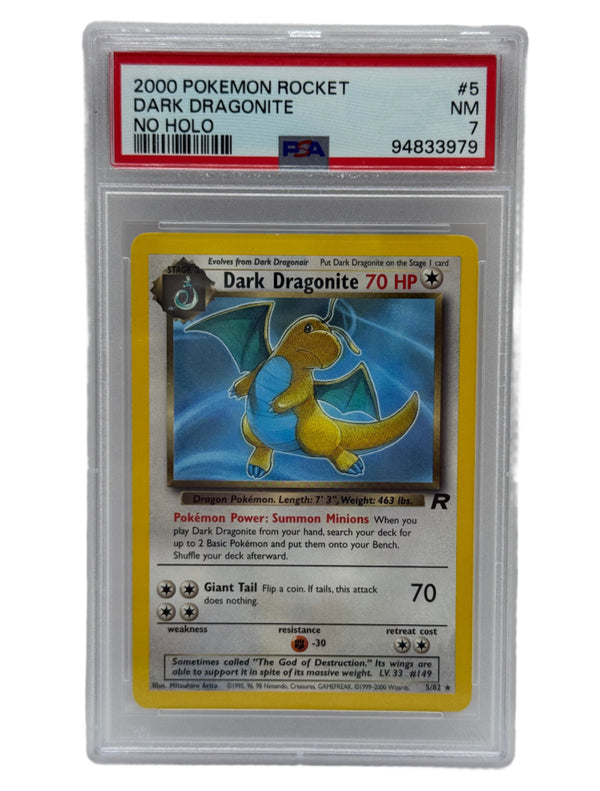2000 Pokémon Rocket Dark Dragonite ERROR No Holo 5/82 PSA 7 NEAR MINT