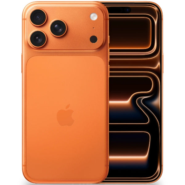 Orange smartphone with Apple logo on a white background