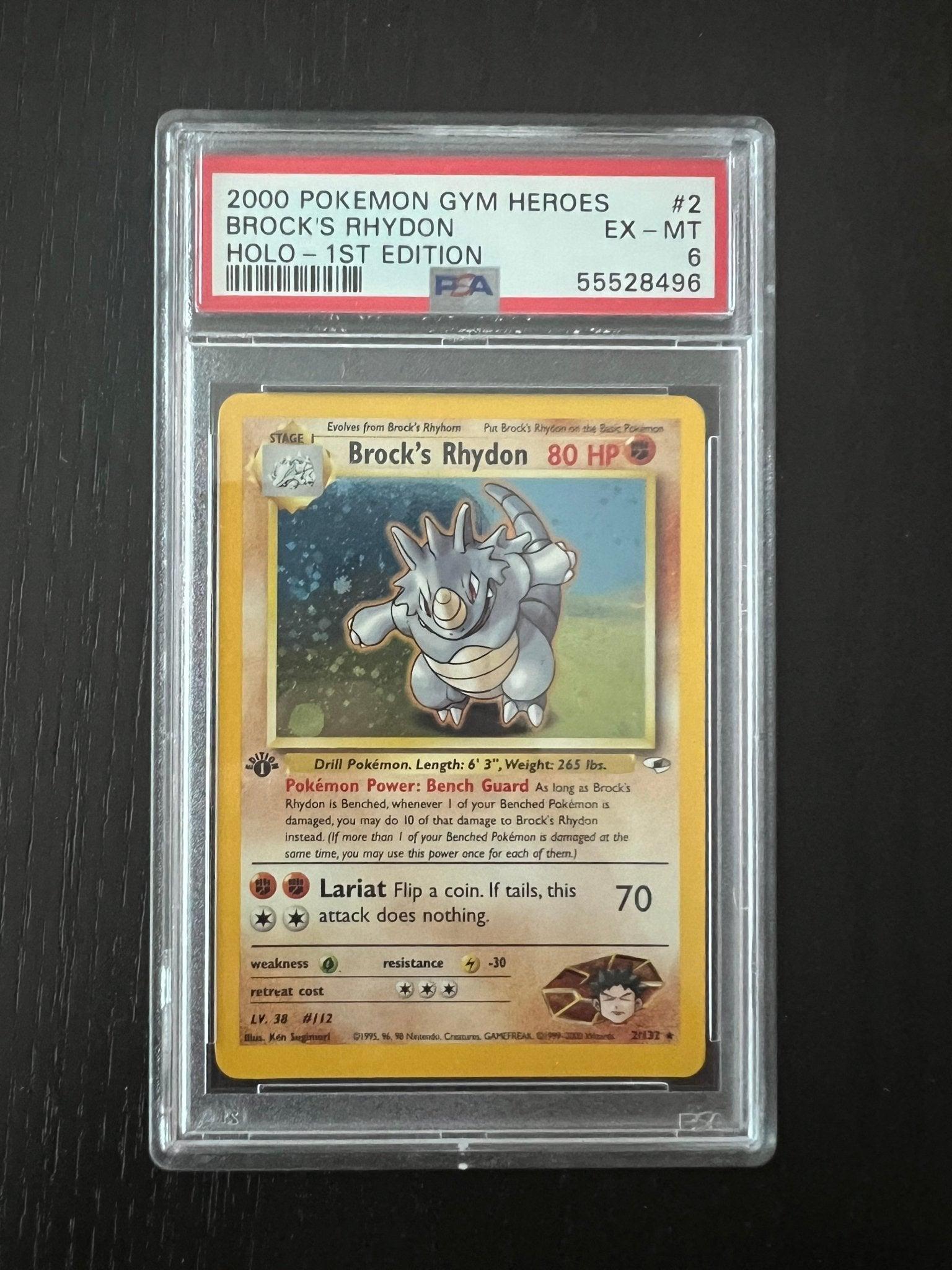 2002 Pokemon Gym Heroes Brock's Rhydon Holo 1st Edition #2 - PSA 6