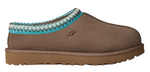 Brown UGG slipper with decorative trim on a white background - Image 1