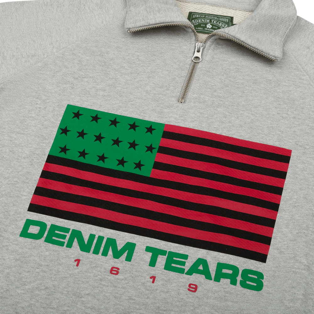 Denim Tears ADG Pan African American Flag Half Zip Grey