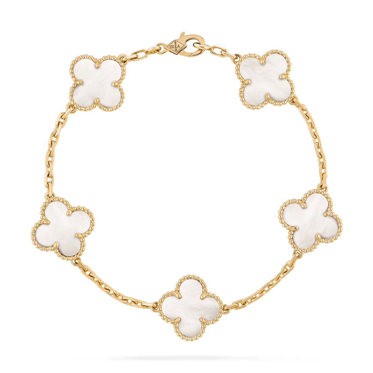 Van Cleef & Arpels Vintage Alhambra bracelet, 5 motifs 18K yellow gold, Mother-of-pearl