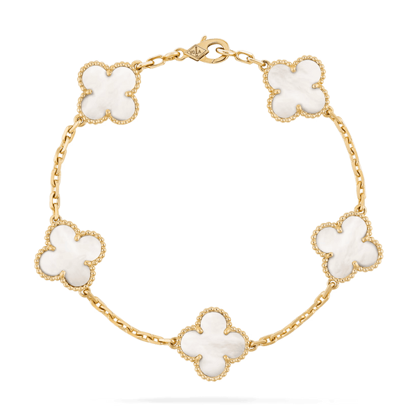 Van Cleef & Arpels Vintage Alhambra bracelet, 5 motifs 18K yellow gold, Mother-of-pearl