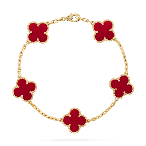 Van Cleef & Arpels Vintage Alhambra bracelet, 5 motifs 18K yellow gold, Carnelian