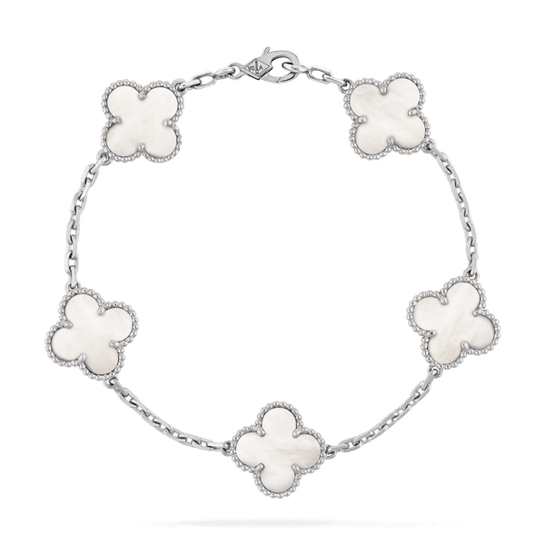 Van Cleef & Arpels Vintage Alhambra bracelet, 5 motifs 18K white gold, Mother-of-pearl