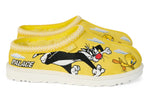 Yellow slippers with cartoon characters and 'Palace' branding on a white background - Image 1