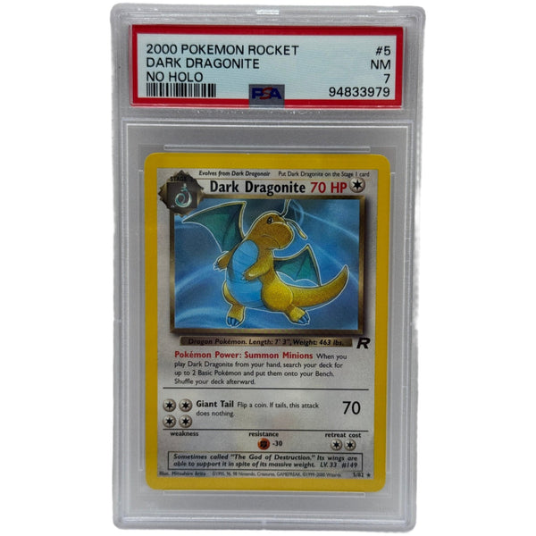 2000 Pokémon Rocket Dark Dragonite ERROR No Holo 5/82 PSA 7 NEAR MINT