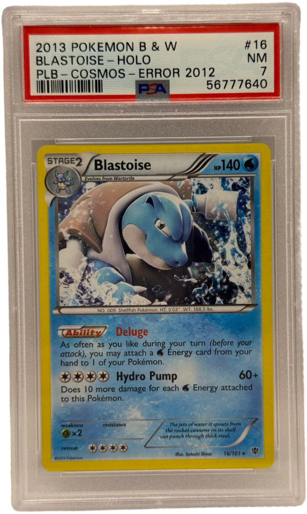 2013 Pokémon Plasma Blast Cosmos Blastoise Holo Error 2012  16/101 PSA 7 NEAR MINT