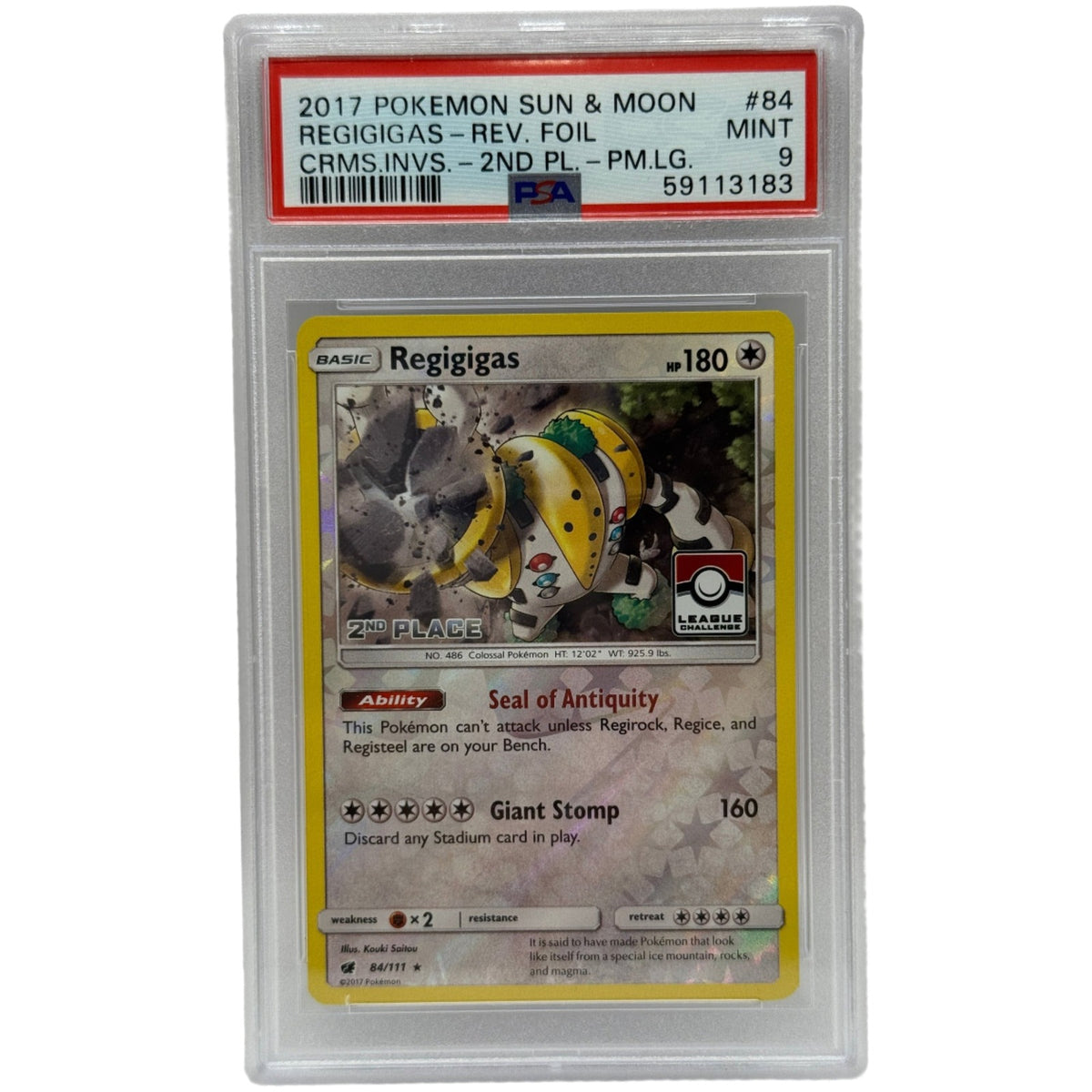 2017 Pokémon League Crismon Invasion Regigigas 2nd Place Reverse Holo 84/111 PSA 9 MINT