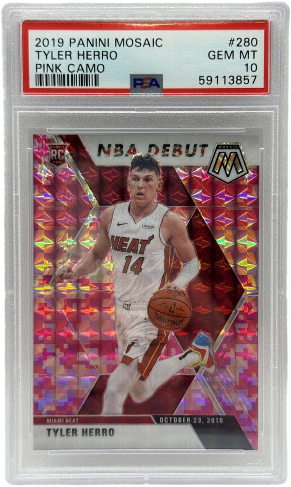 2019 Panini Mosaic Tyler Herro Pink Camo Rookie Card #280 PSA 10 GEM MINT