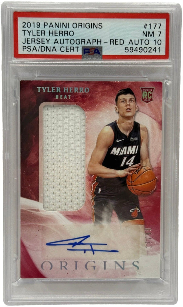 2019 Panini Origins Tyler Herro Jersey Autograph - Red /99 Rookie Card #177 PSA 7 NEAR MINT & AUTO 10