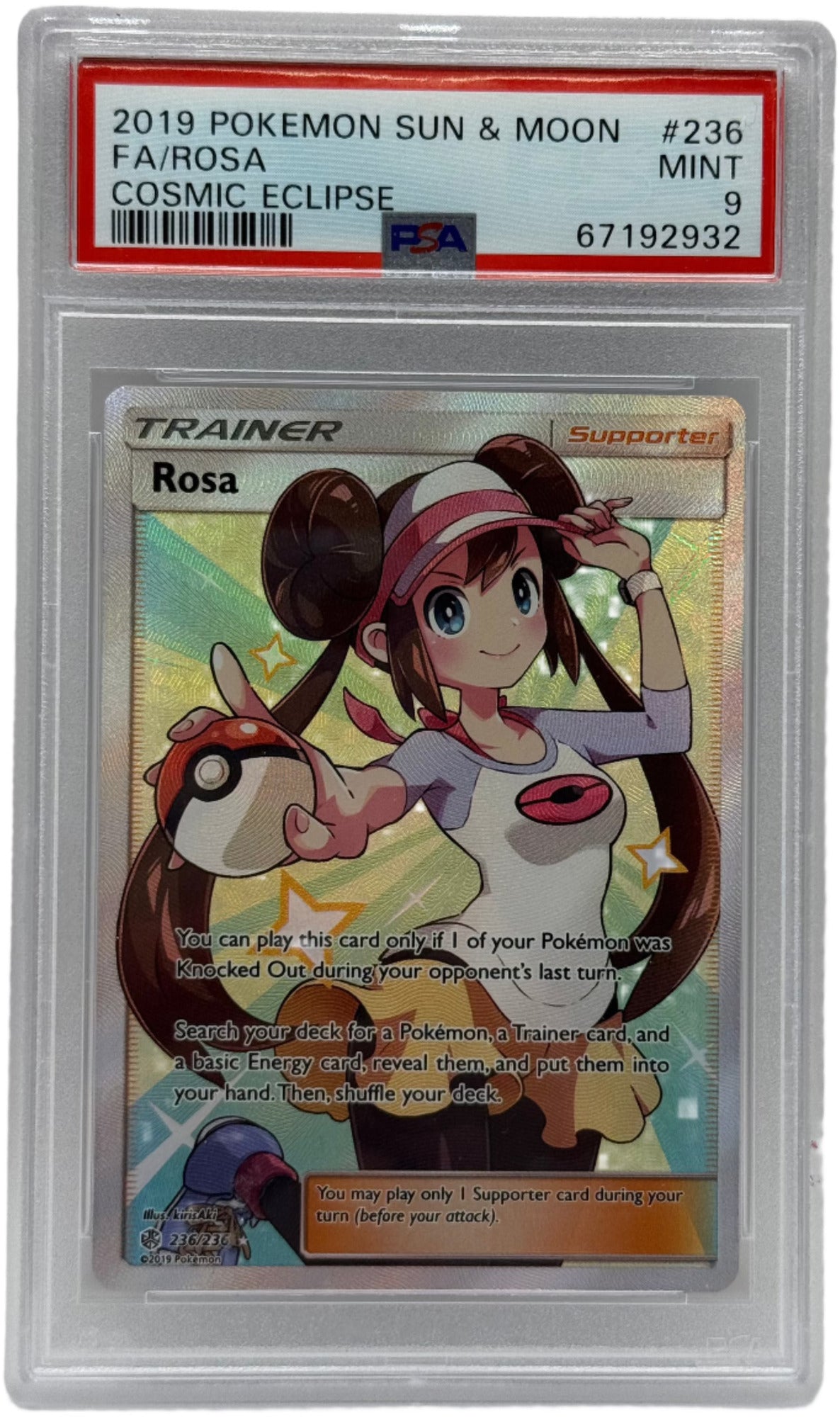 2019 Pokémon Cosmic Eclipse Rosa Full Art 236/236 PSA 9 MINT (Sun & Moon)