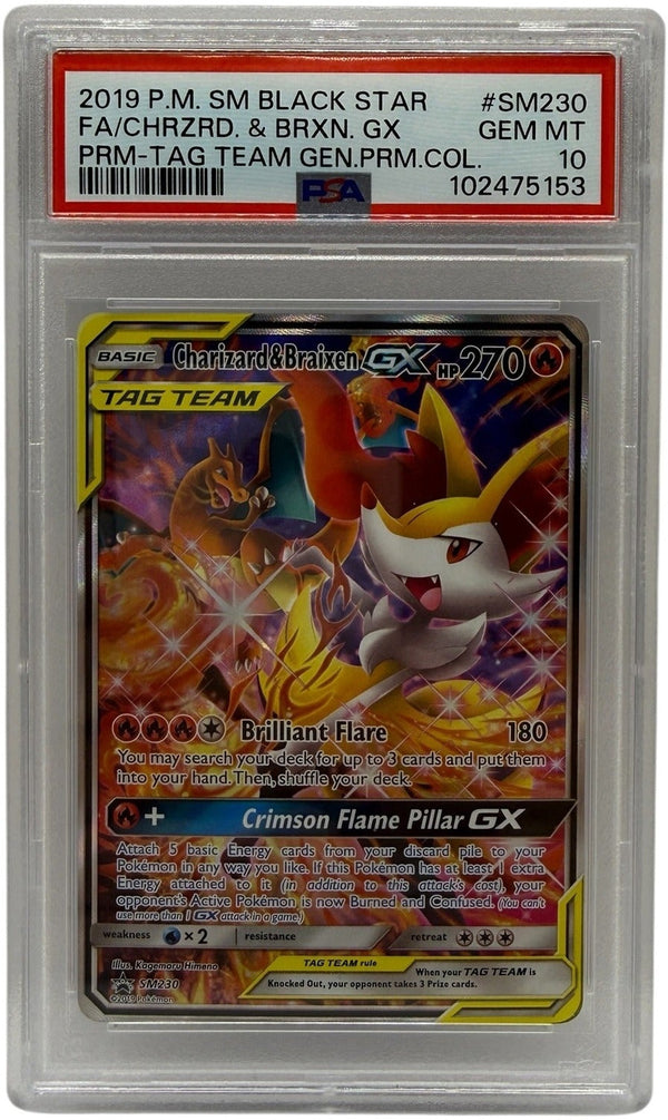 2019 Pokémon SM Tag Team Generations Charizard & Braixen GX SM230 PSA 10 GEM MINT — photo 1