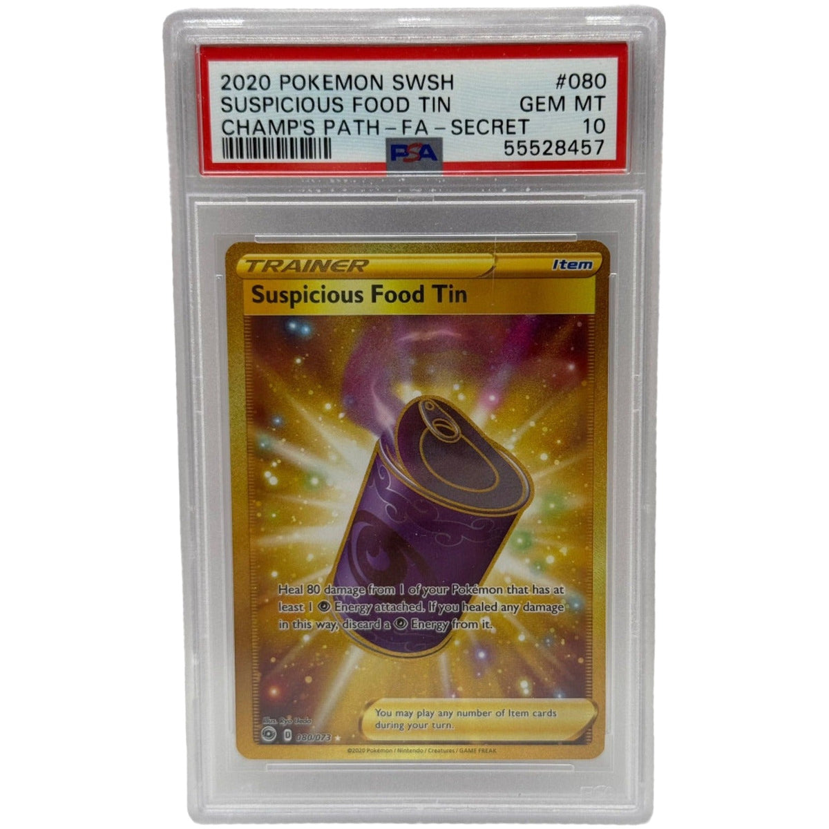 2020 Pokémon Champion's Path Suspicious Food Tin Gold Secre Rare 080/073 PSA 10 GEM MINT