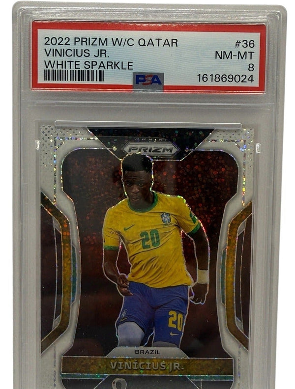 2022 Panini Prizm World Cup Qatar 2024 Vinicius Jr. White Sparkle #36 PSA 8 NM-MT — front