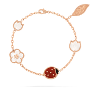 Van Cleef & Arpels Lucky Spring bracelet, 5 motifs 18K rose gold, Carnelian, Mother-of-pearl, Onyx