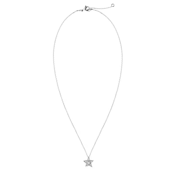 CHANEL Jewelry 18k White Gold 0.22cttw Diamond Comète Small Star Pendant Necklace 16.25" (J2709)