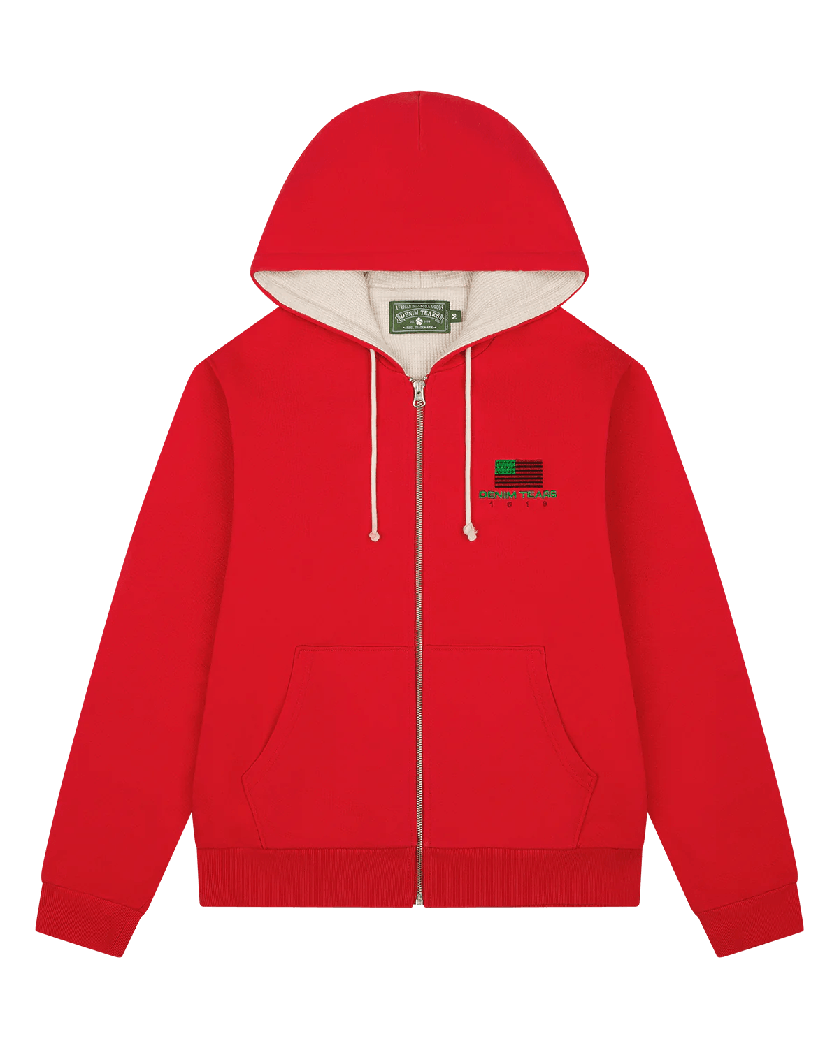 Denim Tears 1619 Pan African American Flag Thermal Lined Zip Hoodie Red