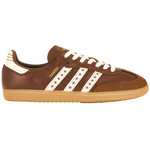 Brown Adidas sneaker with white stripes on a white background - Image 1