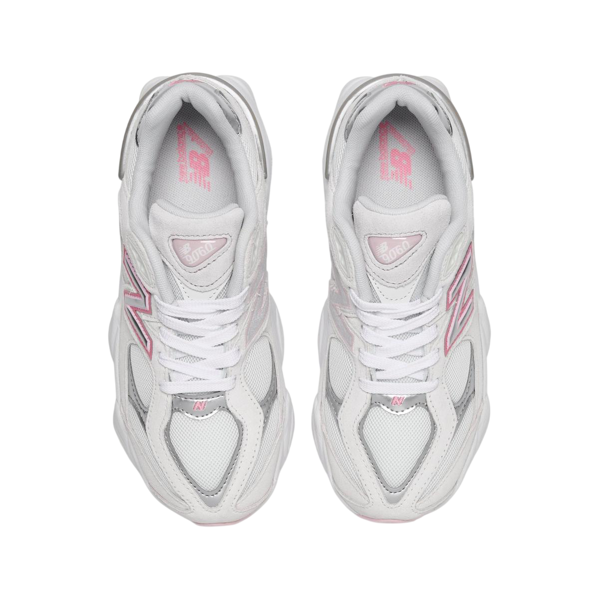 White sneakers with pink accents on a white background