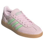 Pink Adidas sneaker with green stripes on a white background - Image 2