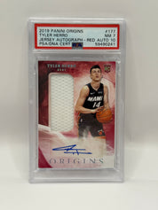 2019 Panini Origins Tyler Herro Jersey Autograph - Red /99 Rookie Card #177 PSA 7 NEAR MINT & AUTO 10