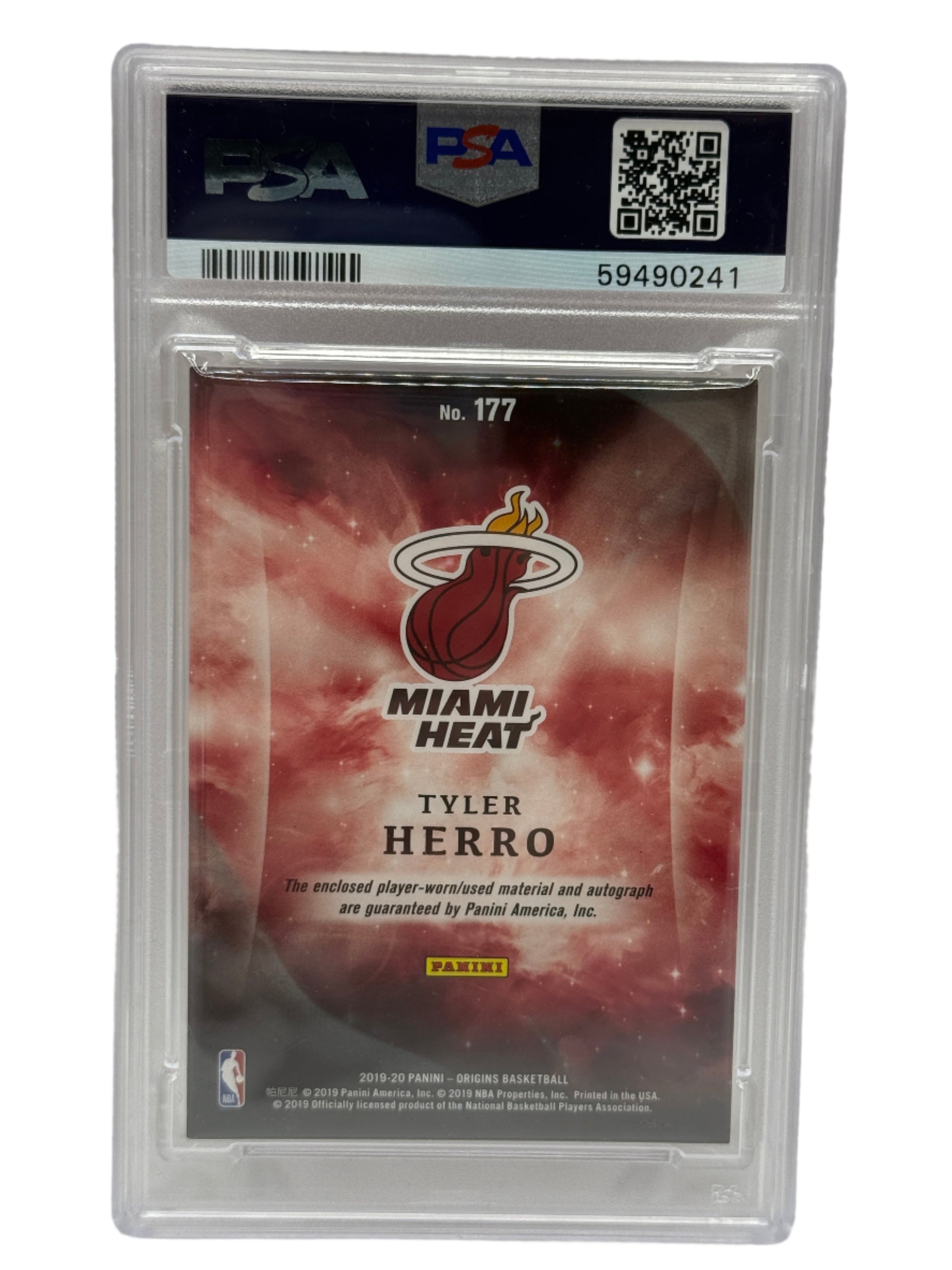 2019 Panini Origins Tyler Herro Jersey Autograph - Red /99 Rookie Card #177 PSA 7 NEAR MINT & AUTO 10