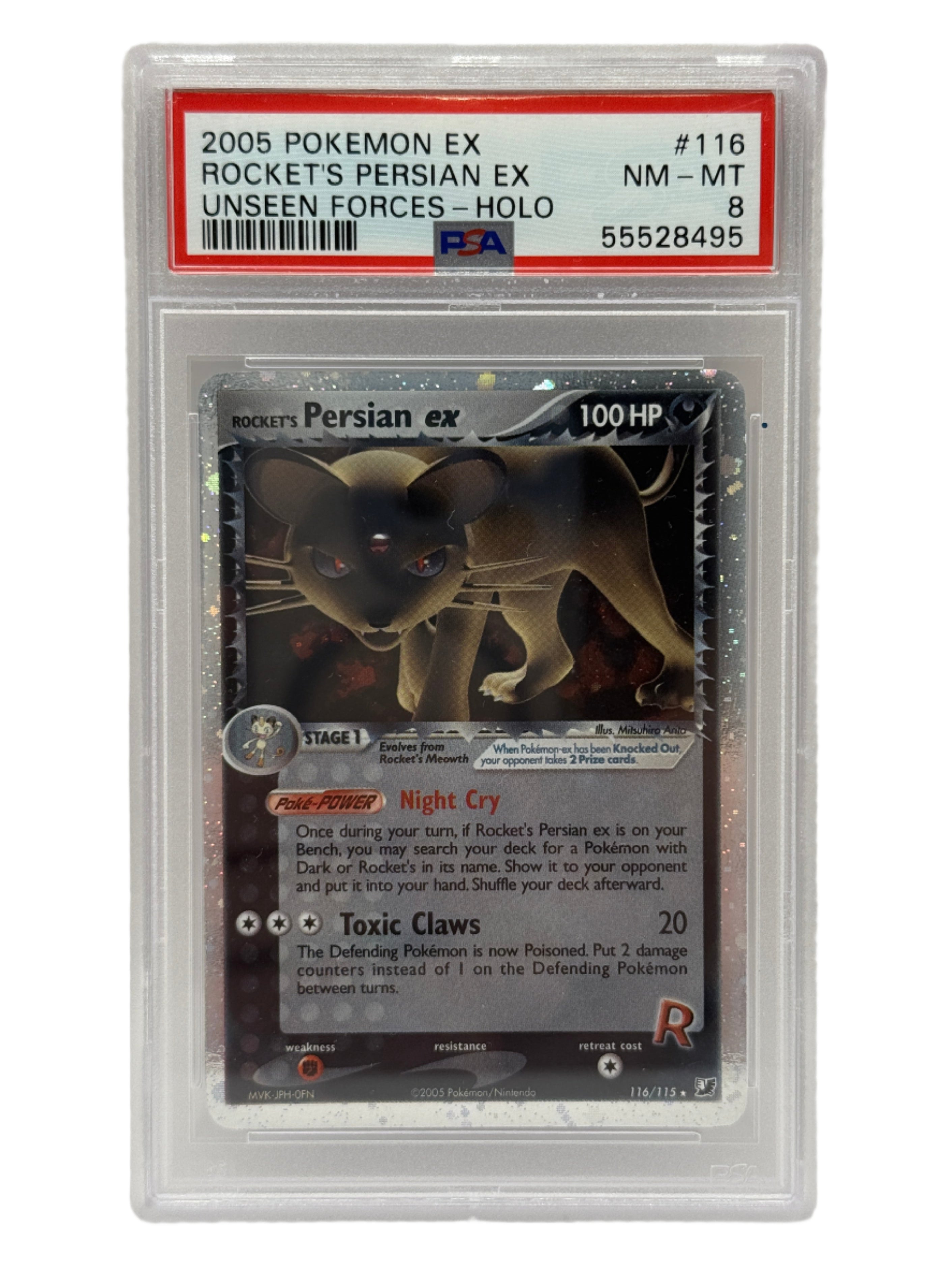 2005 Pokémon Unseen Forces Rocket's Persian Ex Holo 116/115 PSA 8 NEAR MINT - MINT