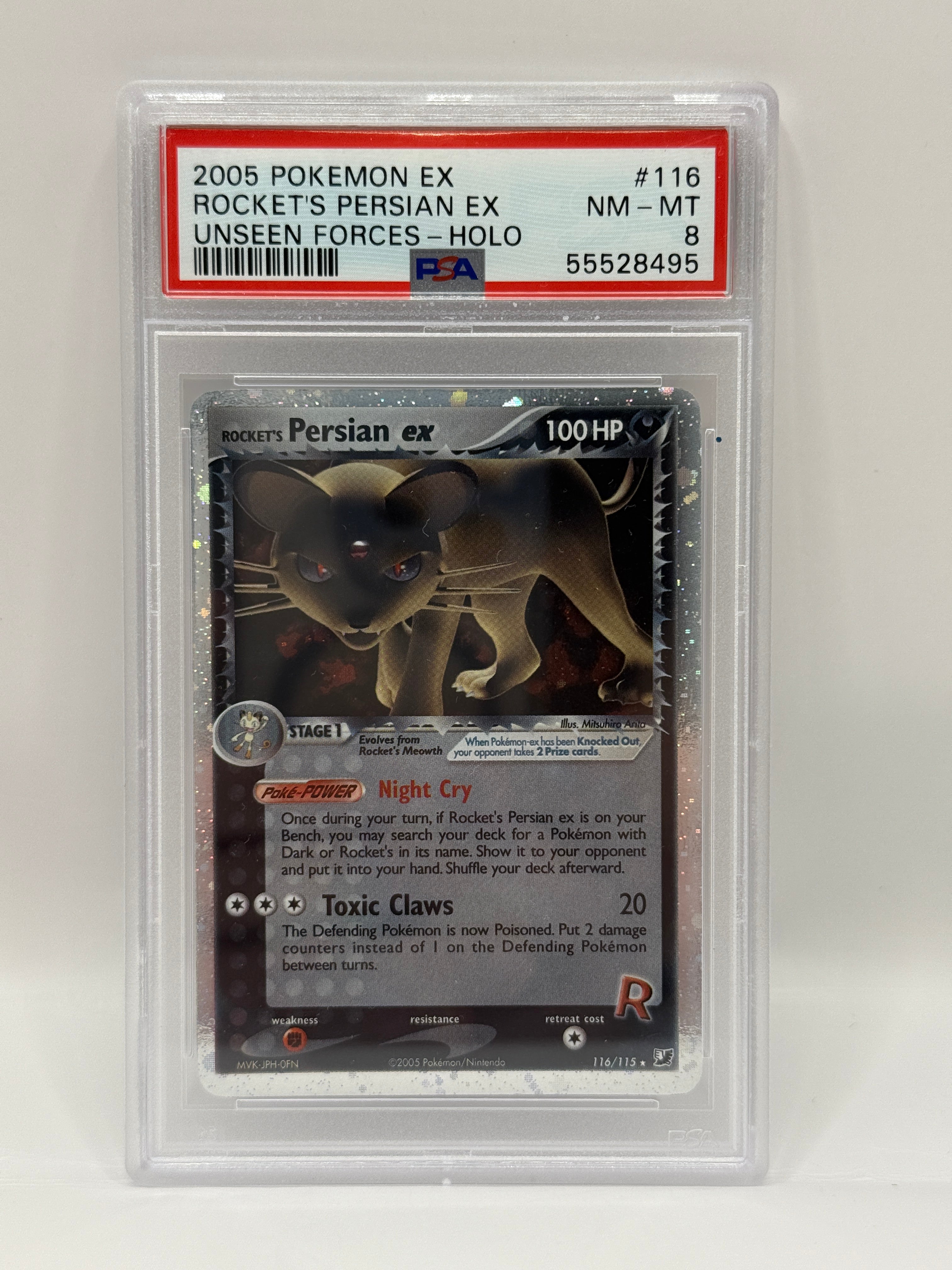 2005 Pokémon Unseen Forces Rocket's Persian Ex Holo 116/115 PSA 8 NEAR MINT - MINT