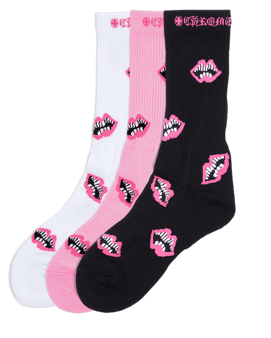 Chrome Hearts 3-Pack Chomper Socks Pink/ White/ Black