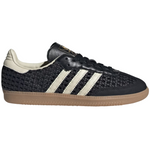 Black Adidas sneaker with white stripes on a white background - Image 1