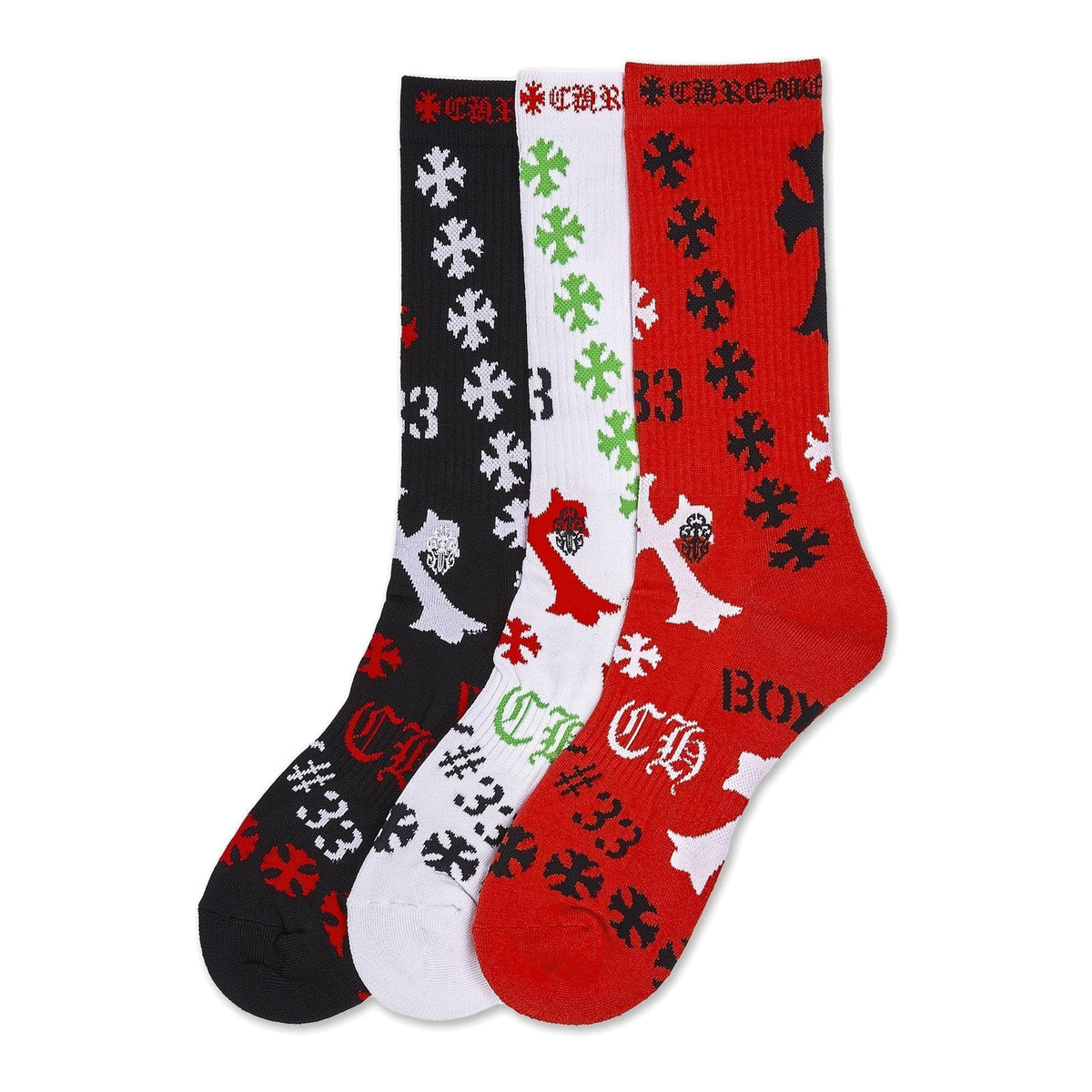 Chrome Hearts 3 Pack Stencil Socks - Supra Sneakers