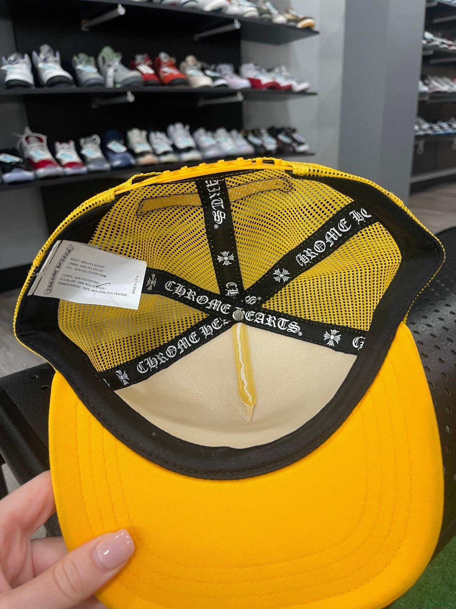 Chrome Hearts Cemetery Cross Trucker Hat Yellow & White - Supra Sneakers