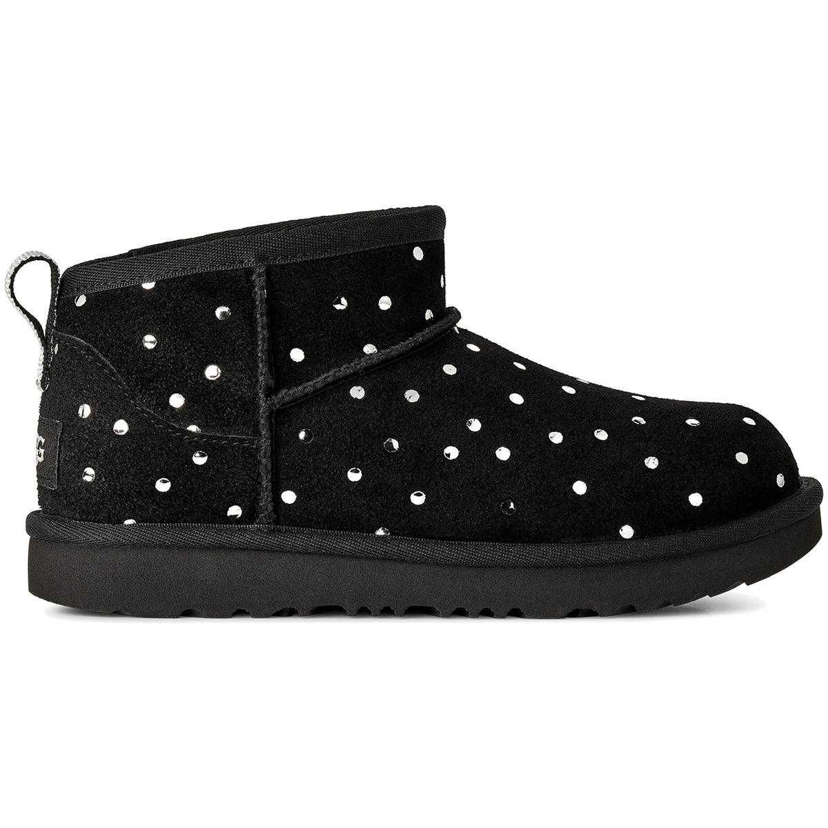 UGG Classic Ultra Mini Shiny Dots Boot Black (Big Kids) — side profile