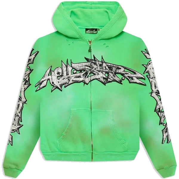 Hellstar Graffiti Zip-Up Hoodie Green