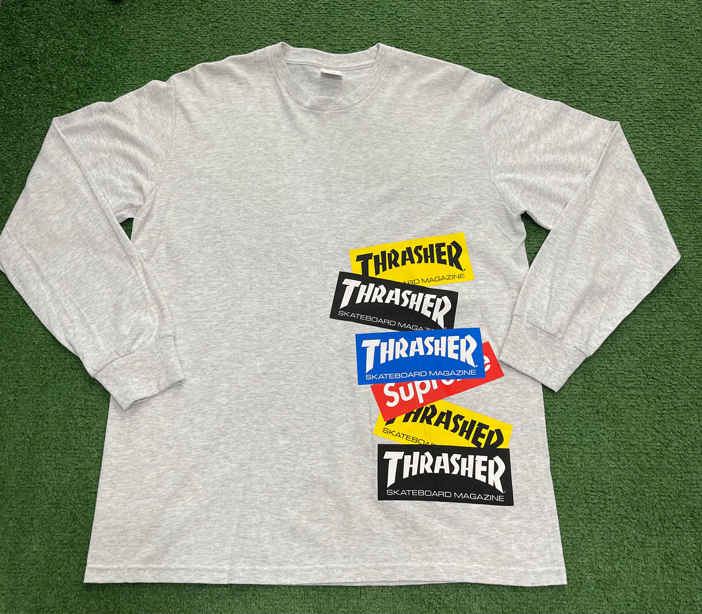 Supreme Thrasher Multi Logo L/S Tee Ash Grey, T-Shirt - Supra Sneakers