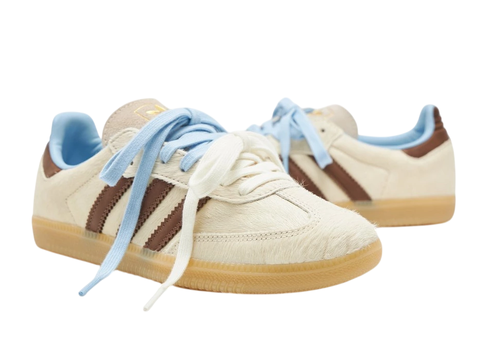 Adidas Samba OG Cream Dark Brown Blue Pony Hair (Women's)