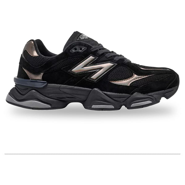 Black sneaker with New Balance logo on a white background