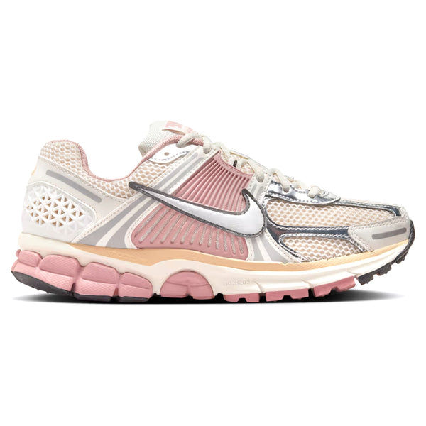 Pink and white running shoe on a white background