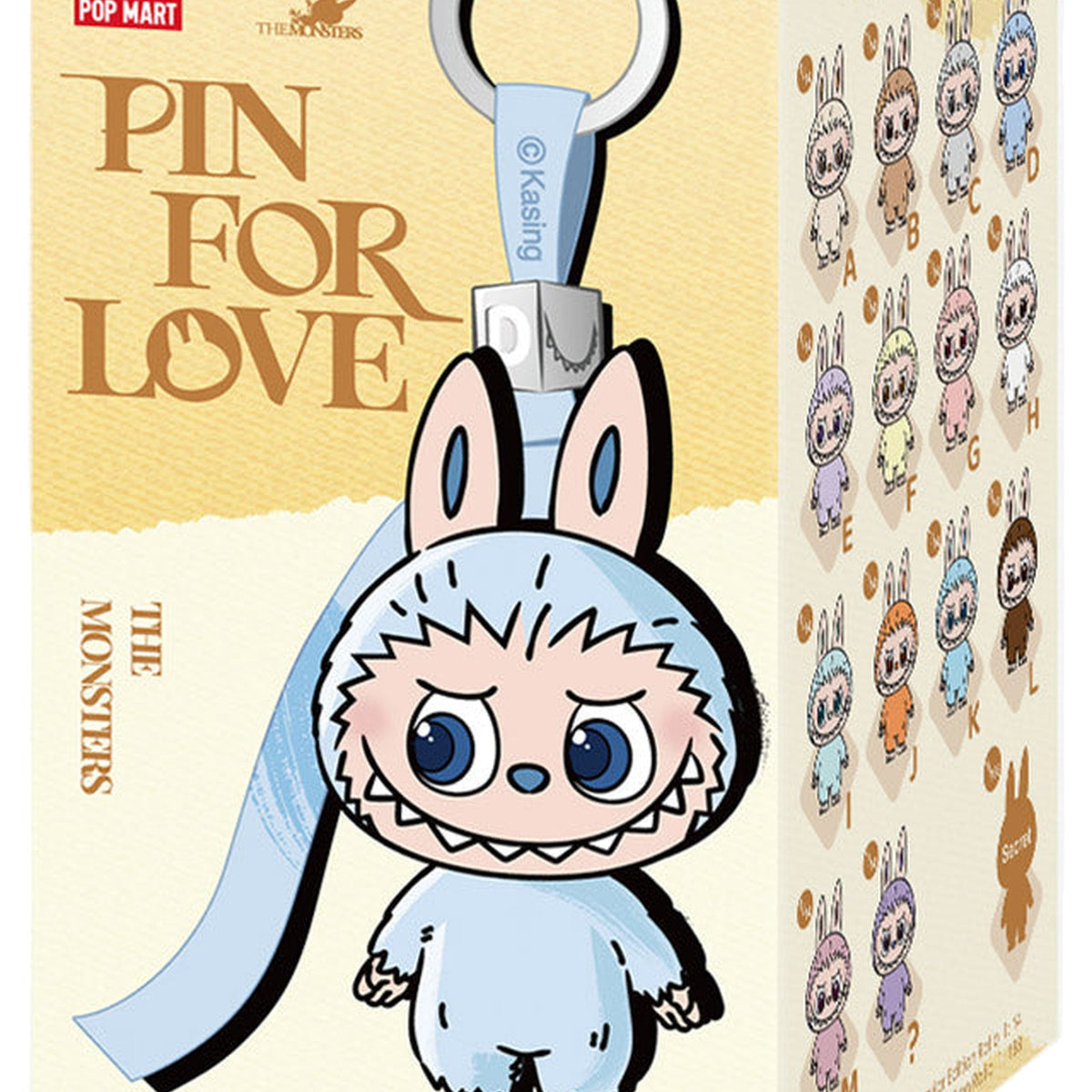 Box packaging of a vinyl plush pendant with cartoon character design, featuring 'Pin for Love' branding.