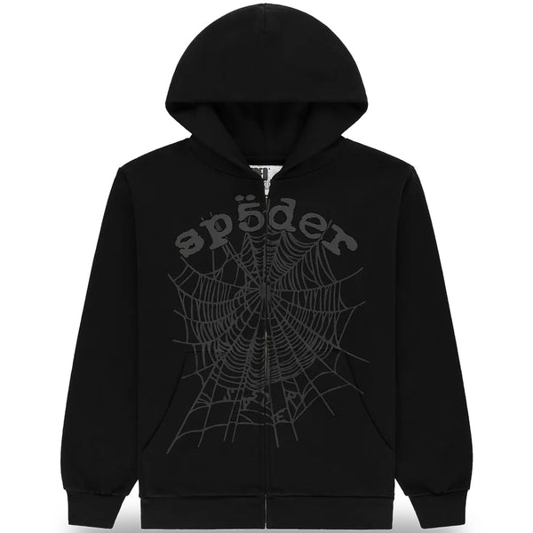 Sp5der OG Web V2 Phantom Zip Up Hoodie Black