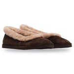 Pair of brown slippers with beige fur lining on a white background - Image 2