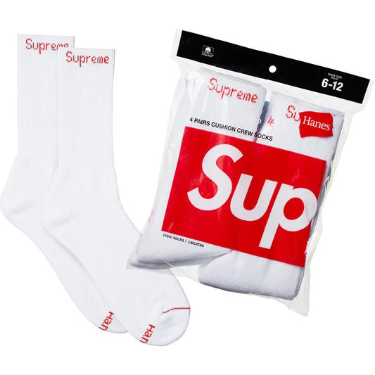 Supreme Hanes Crew Socks White (4 Pack) - Supra Sneakers